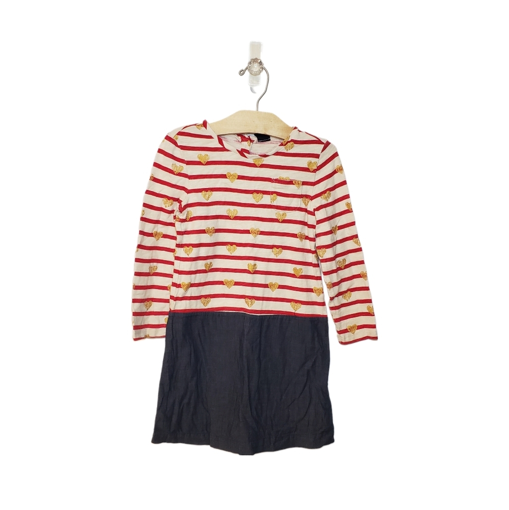 Gap 5T Red Striped Gold Heart Pocket Long Sleeve Chambray Skirt Shift Dress